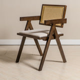 Chiva Rattan & Wood Dining Chair (Chestnut) – Rustic Boho Upholstered Chair with Armrests - (4 Units) (Outlet) - Marcel Olsen