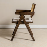 Chiva Rattan & Wood Dining Chair (Chestnut) – Rustic Boho Upholstered Chair with Armrests - (4 Units) (Outlet) - Marcel Olsen