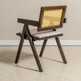 Chiva Rattan & Wood Dining Chair (Chestnut) – Rustic Boho Upholstered Chair with Armrests - (4 Units) (Outlet) - Marcel Olsen