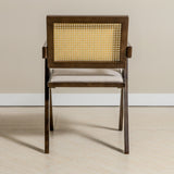 Chiva Rattan & Wood Dining Chair (Chestnut) – Rustic Boho Upholstered Chair with Armrests - (4 Units) (Outlet) - Marcel Olsen