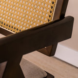 Chiva Rattan & Wood Dining Chair (Chestnut) – Rustic Boho Upholstered Chair with Armrests - (4 Units) (Outlet) - Marcel Olsen