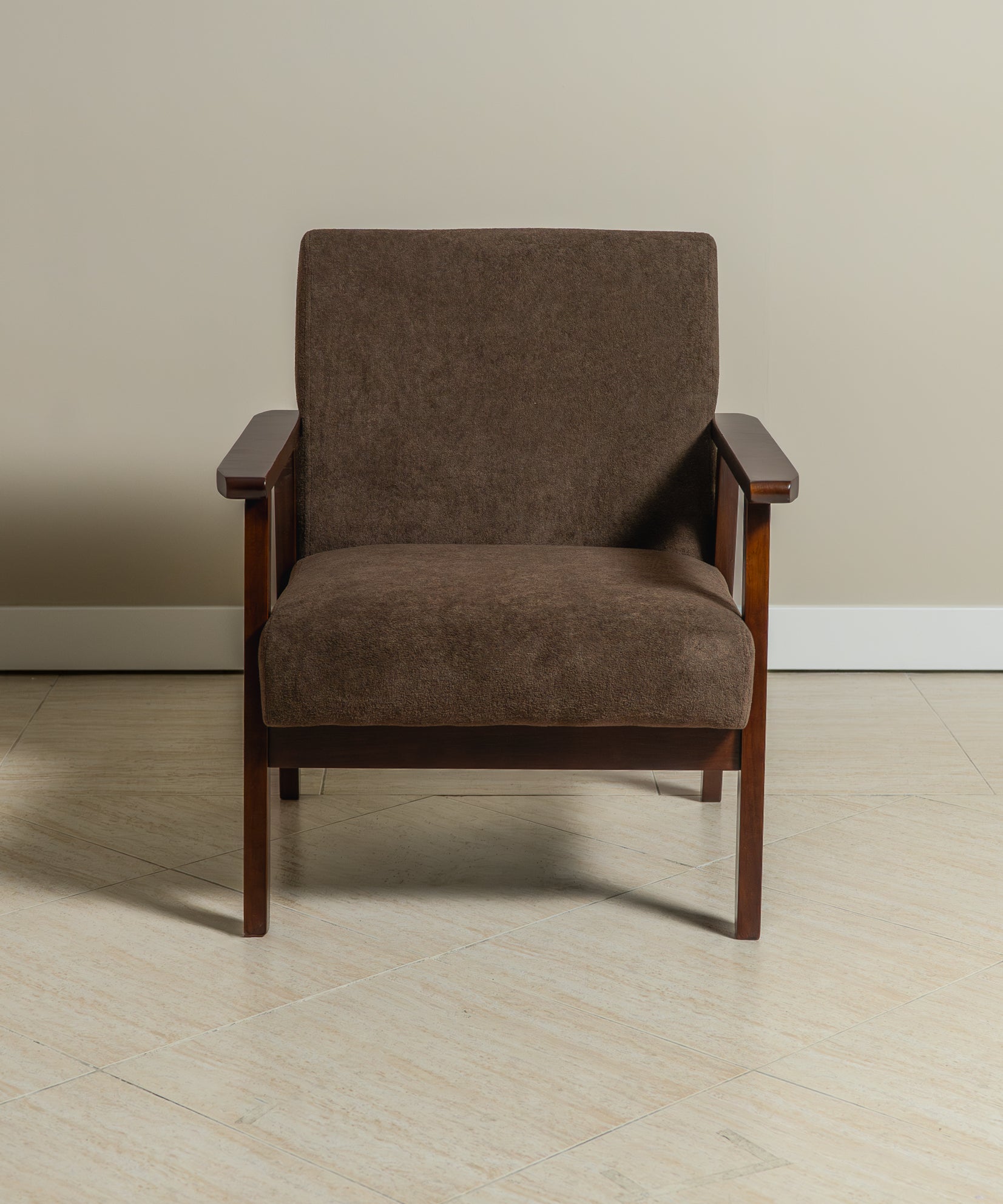 Sarria Mid-century Upholstered Armchair (Tierra Brown Fabric) – Scandinavian Style 1 Seater Sofa - Marcel Olsen