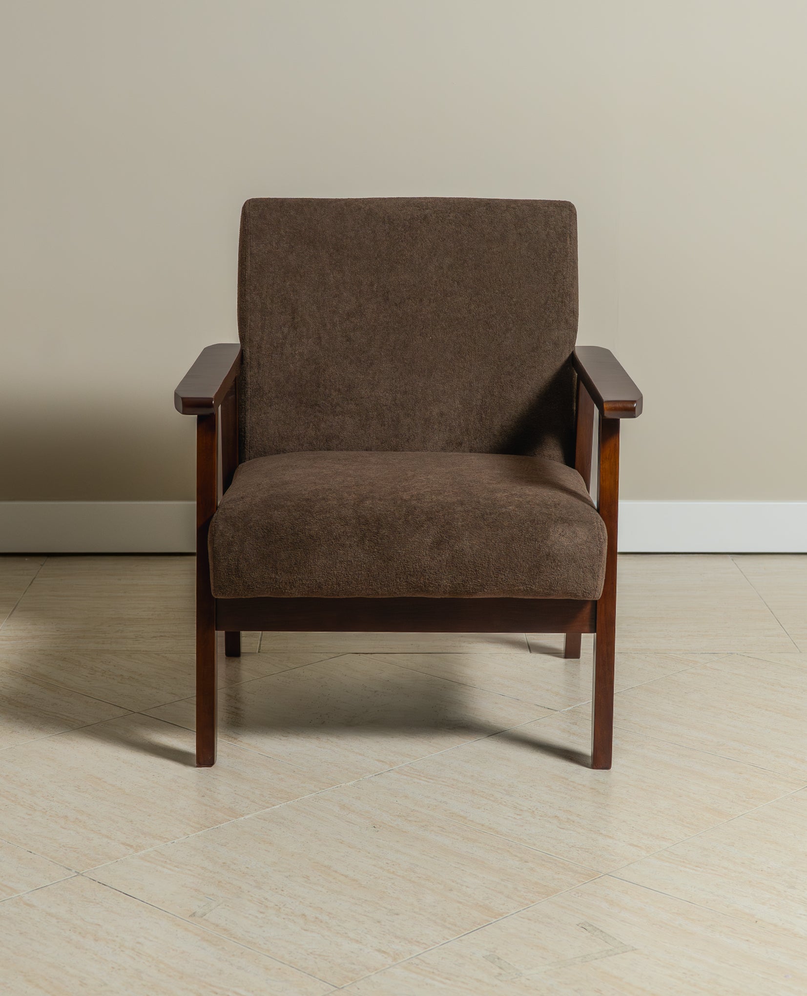 Sarria Mid-century Upholstered Armchair (Tierra Brown Fabric) – Scandinavian Style 1 Seater Sofa - Marcel Olsen