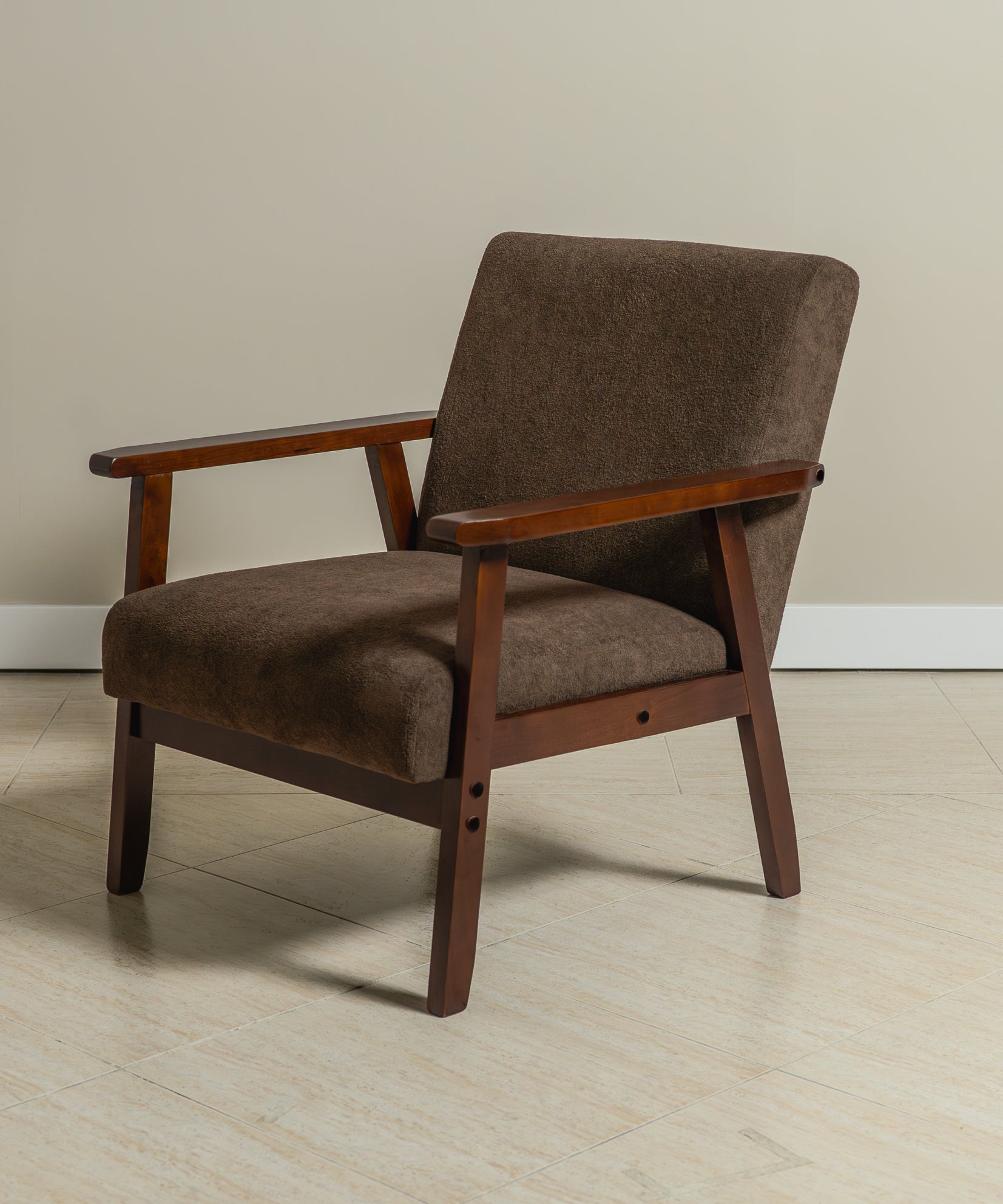 Sarria Mid-century Upholstered Armchair (Tierra Brown Fabric) – Scandinavian Style 1 Seater Sofa - Marcel Olsen