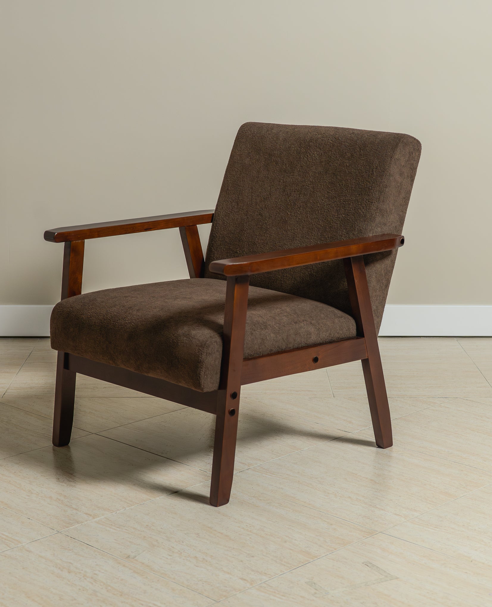 Sarria Mid-century Upholstered Armchair (Tierra Brown Fabric) – Scandinavian Style 1 Seater Sofa - Marcel Olsen