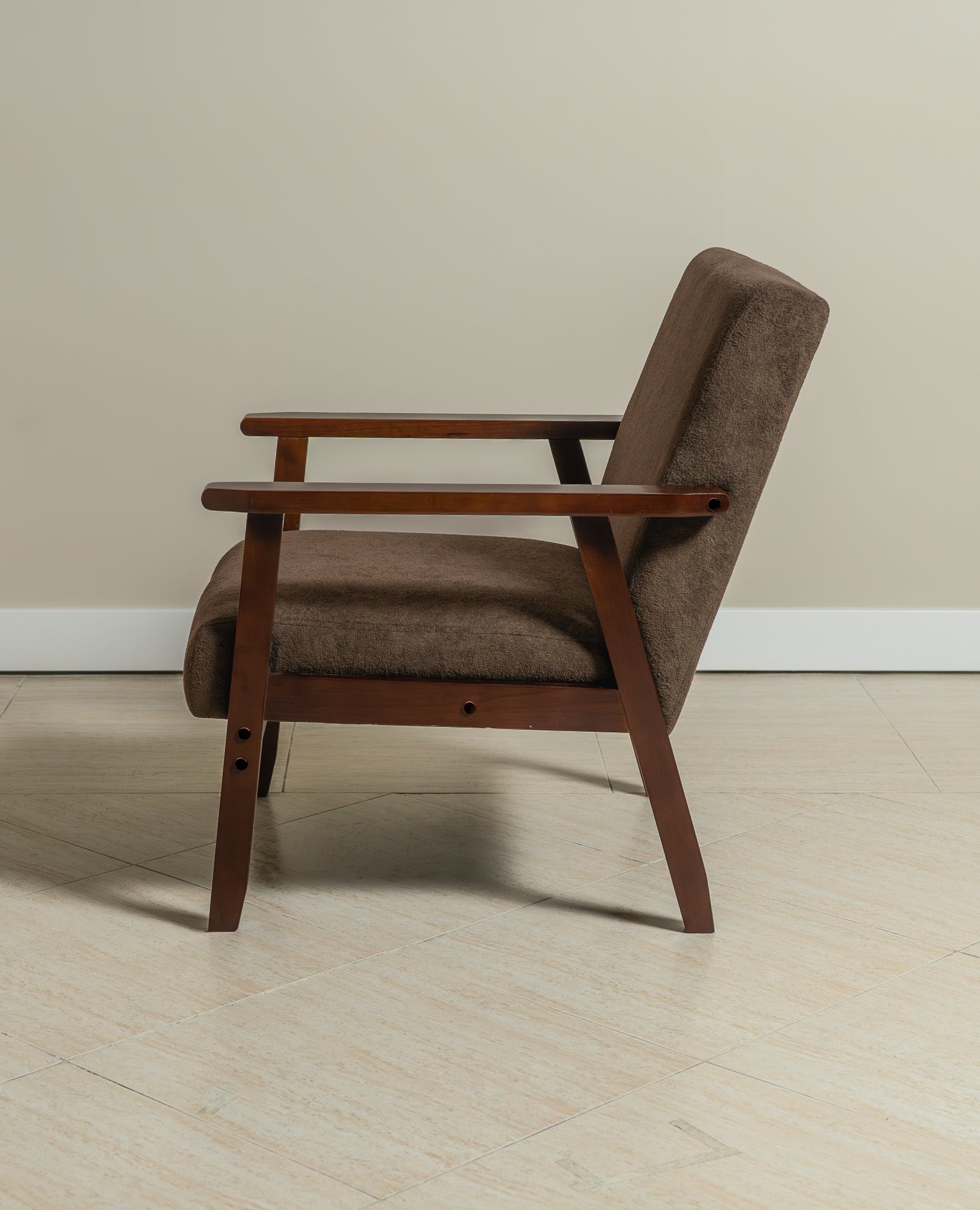 Sarria Mid-century Upholstered Armchair (Tierra Brown Fabric) – Scandinavian Style 1 Seater Sofa - Marcel Olsen