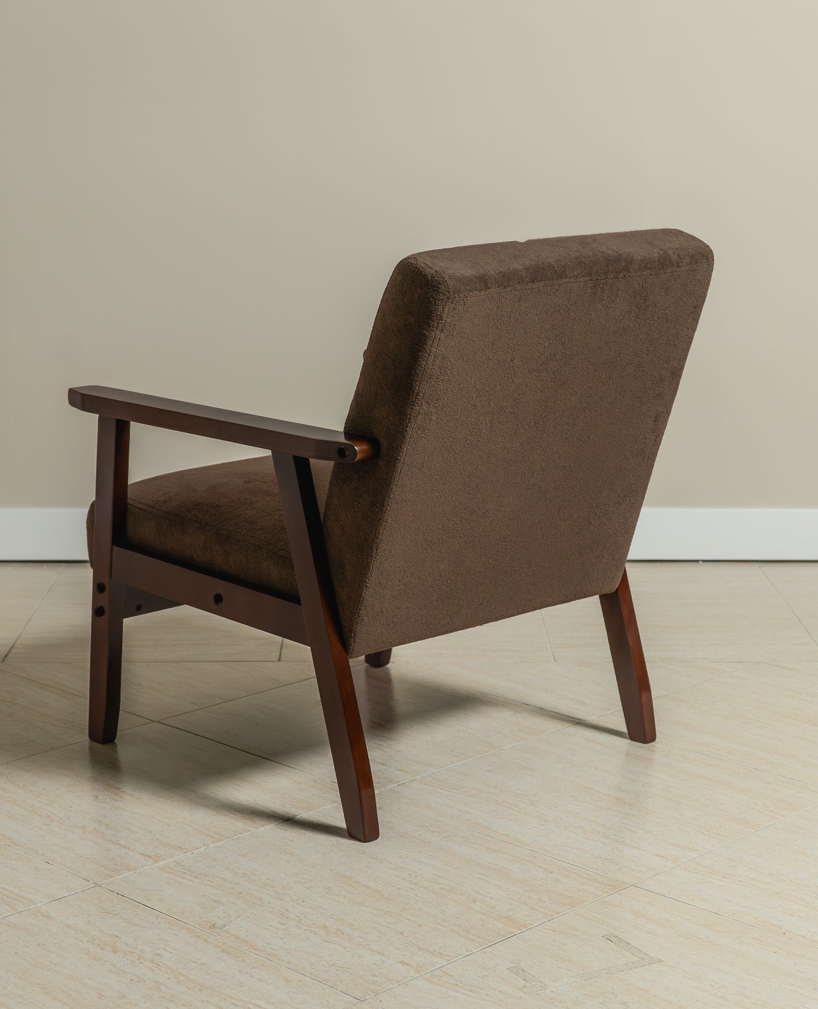 Sarria Mid-century Upholstered Armchair (Tierra Brown Fabric) – Scandinavian Style 1 Seater Sofa - Marcel Olsen