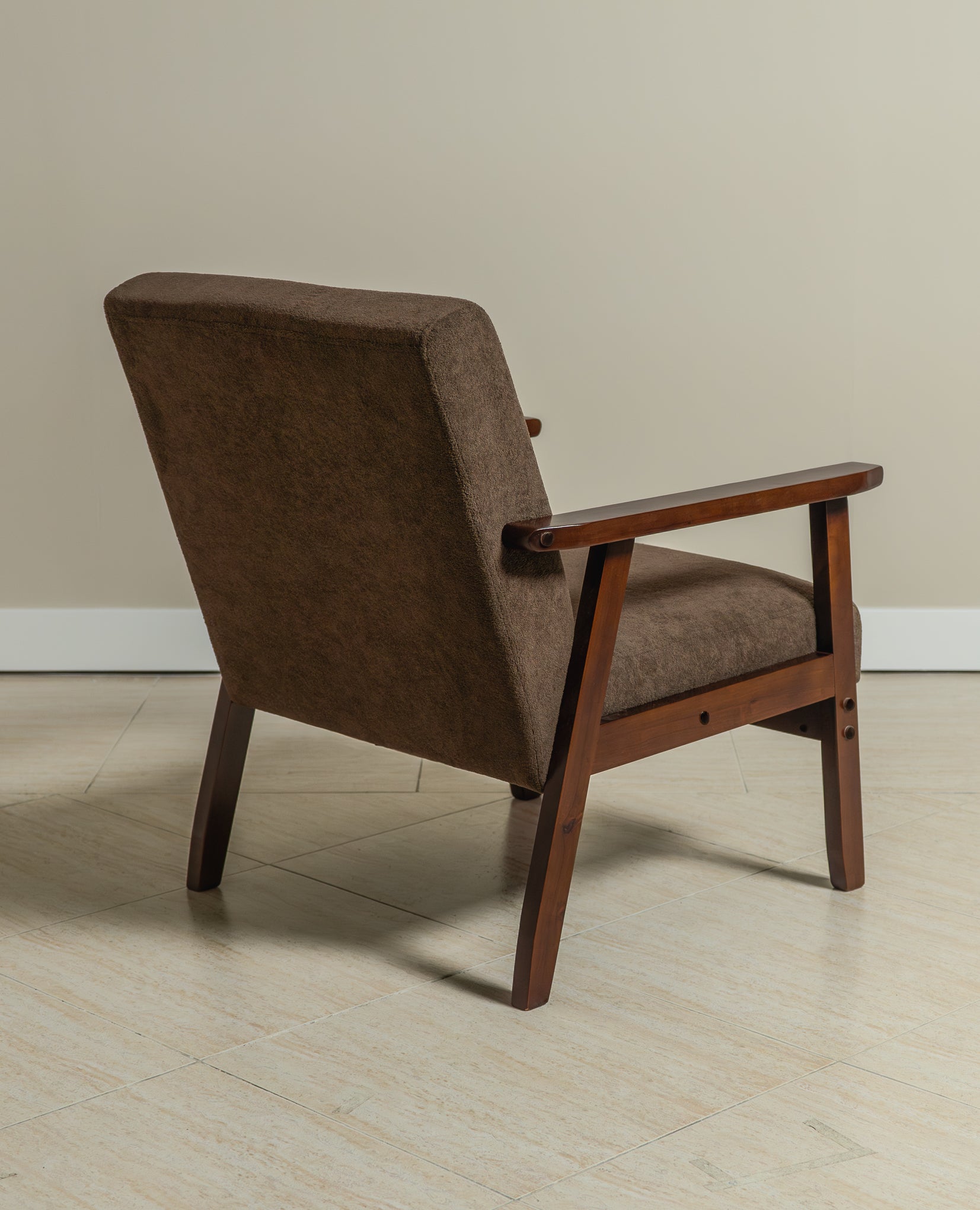 Sarria Mid-century Upholstered Armchair (Tierra Brown Fabric) – Scandinavian Style 1 Seater Sofa - Marcel Olsen