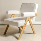 Bascuas Boho Upholstered Armchair (Bouclé White Fabric) – Mid-century Style Accent Chair - Marcel Olsen