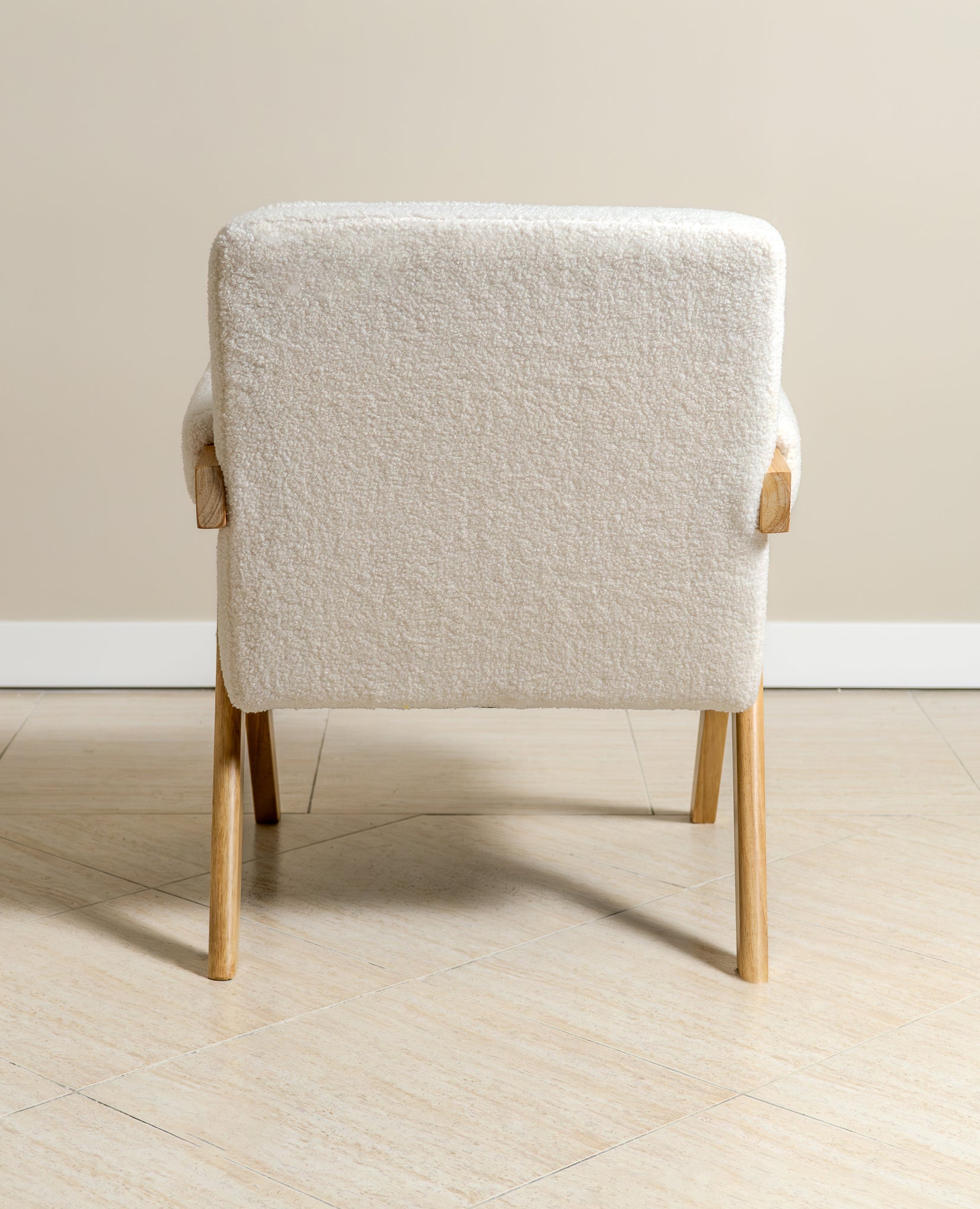 Bascuas Boho Upholstered Armchair (Bouclé White Fabric) – Mid-century Style Accent Chair - Marcel Olsen