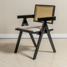 Chiva Rattan & Wood Dining Chair (Ebony) – Rustic Boho Upholstered Chair with Armrests - Marcel Olsen