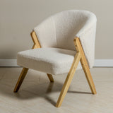Sagunto Upholstered Armchair (Bouclé White Fabric) – Modern Boho Accent Chair with Wooden Frame - Marcel Olsen