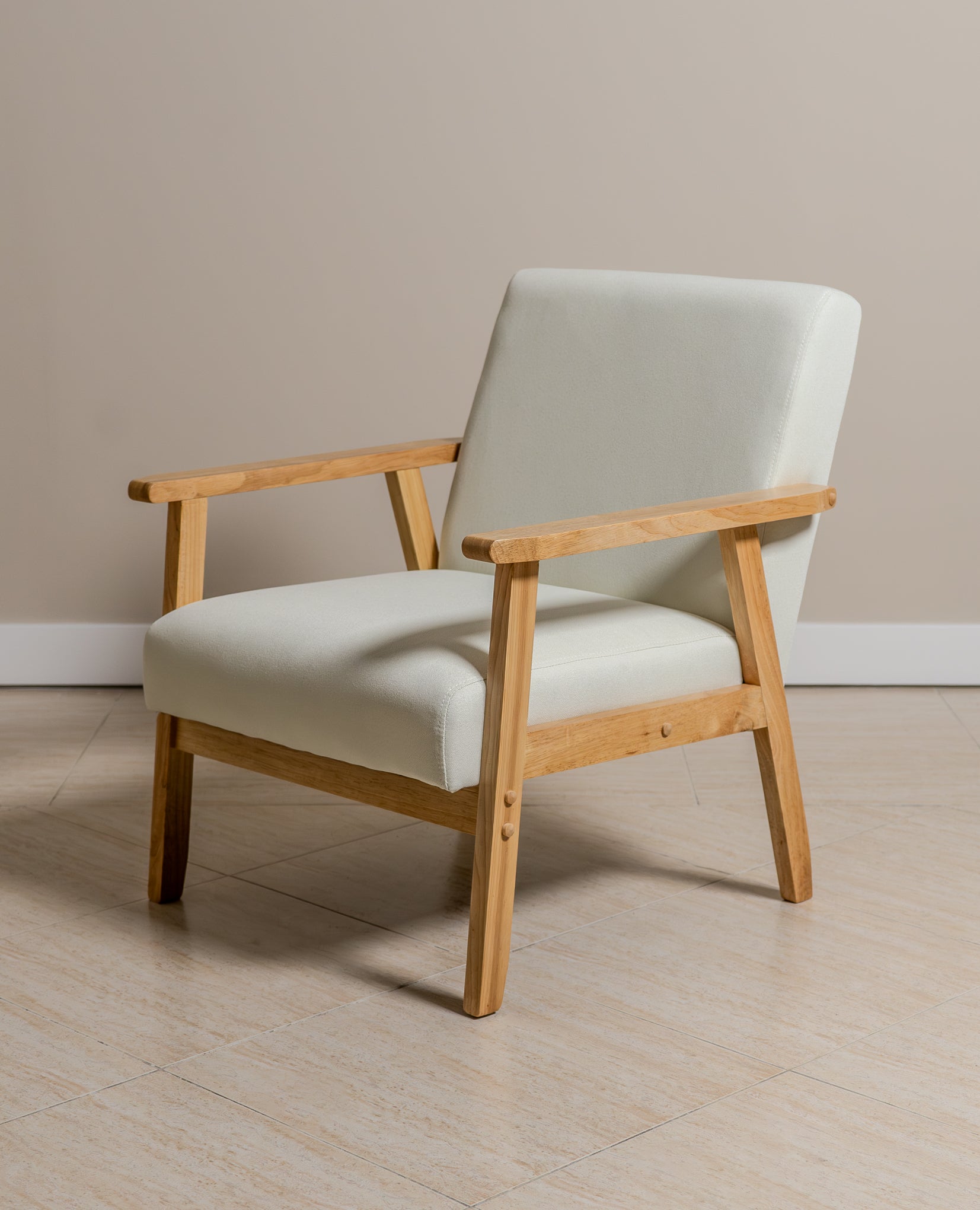 Sarria Mid-century Upholstered Armchair (Arena Beige Fabric) – Scandinavian Style 1 Seater Sofa - Marcel Olsen
