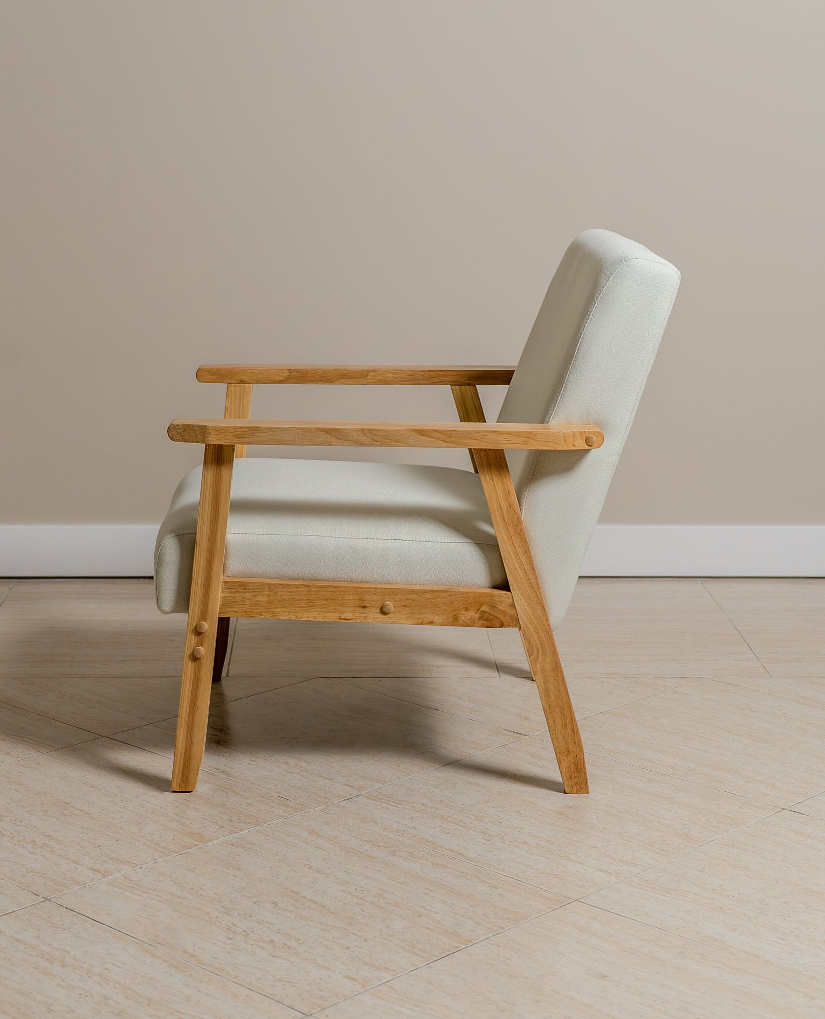 Sarria Mid-century Upholstered Armchair (Arena Beige Fabric) – Scandinavian Style 1 Seater Sofa - Marcel Olsen