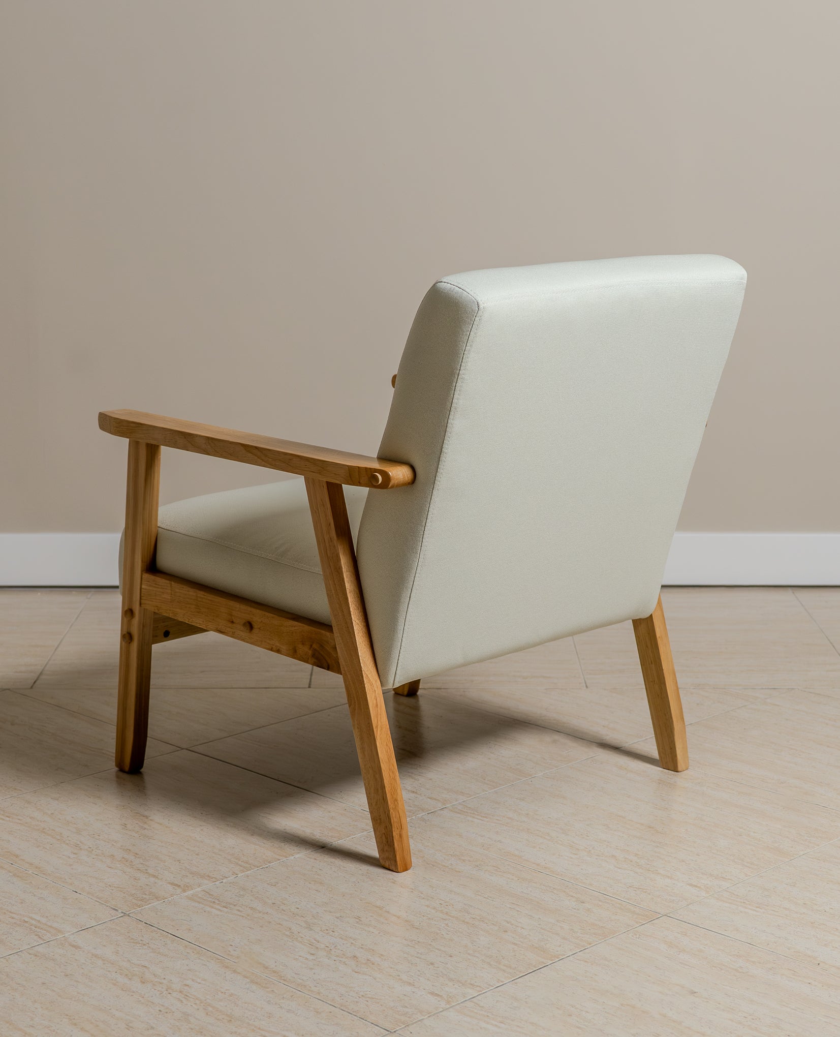 Sarria Mid-century Upholstered Armchair (Arena Beige Fabric) – Scandinavian Style 1 Seater Sofa - Marcel Olsen