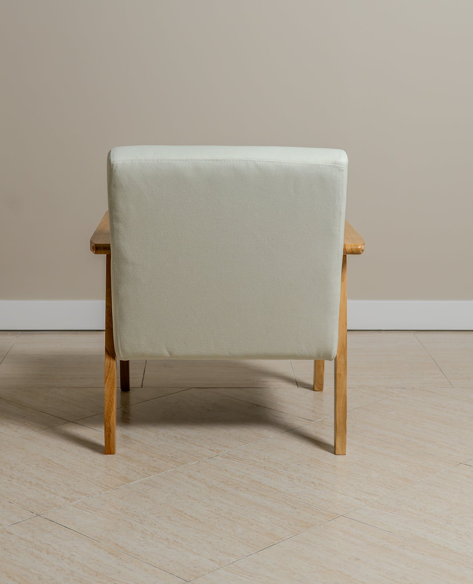 Sarria Mid-century Upholstered Armchair (Arena Beige Fabric) – Scandinavian Style 1 Seater Sofa - Marcel Olsen