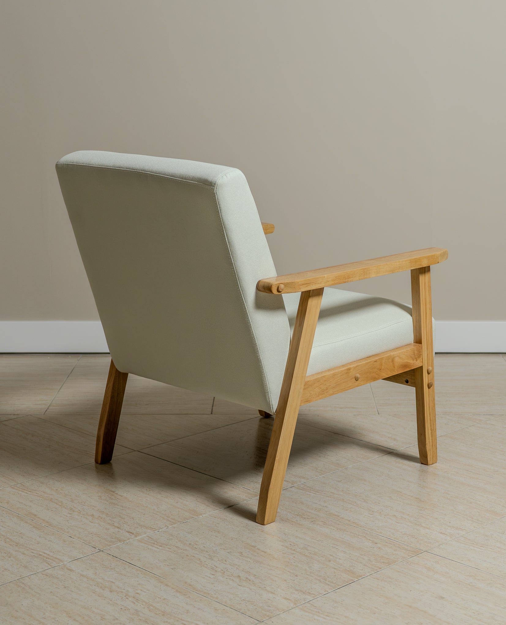 Sarria Mid-century Upholstered Armchair (Arena Beige Fabric) – Scandinavian Style 1 Seater Sofa - Marcel Olsen