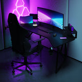 Pro 180 Gaming Desk Corner | Headphone & Drink Mounts (Carbon Fibre Black, 180cm) Gaming Desk - Gaming