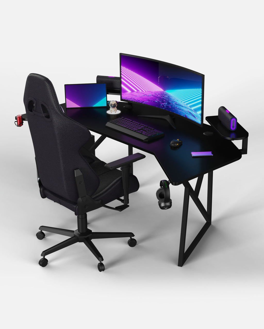 Pro 180 Gaming Desk Corner | Headphone & Drink Mounts (Carbon Fibre Black, 180cm) - Outlet Gaming Desk - Marcel Olsen