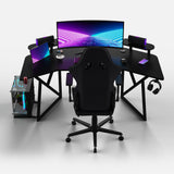 Pro 180 Gaming Desk Corner | Headphone & Drink Mounts (Carbon Fibre Black, 180cm) Gaming Desk - Gaming