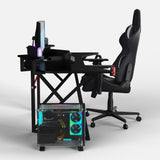 Pro 180 Gaming Desk Corner | Headphone & Drink Mounts (Carbon Fibre Black, 180cm) Gaming Desk - Gaming