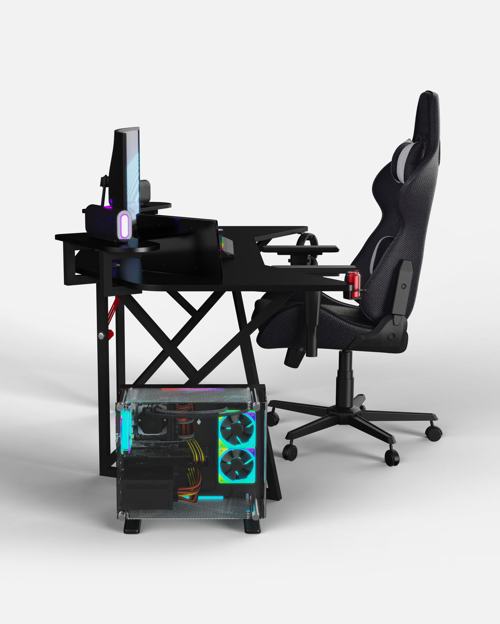 Pro 180 Gaming Desk Corner | Headphone & Drink Mounts (Carbon Fibre Black, 180cm) - Outlet Gaming Desk - Marcel Olsen