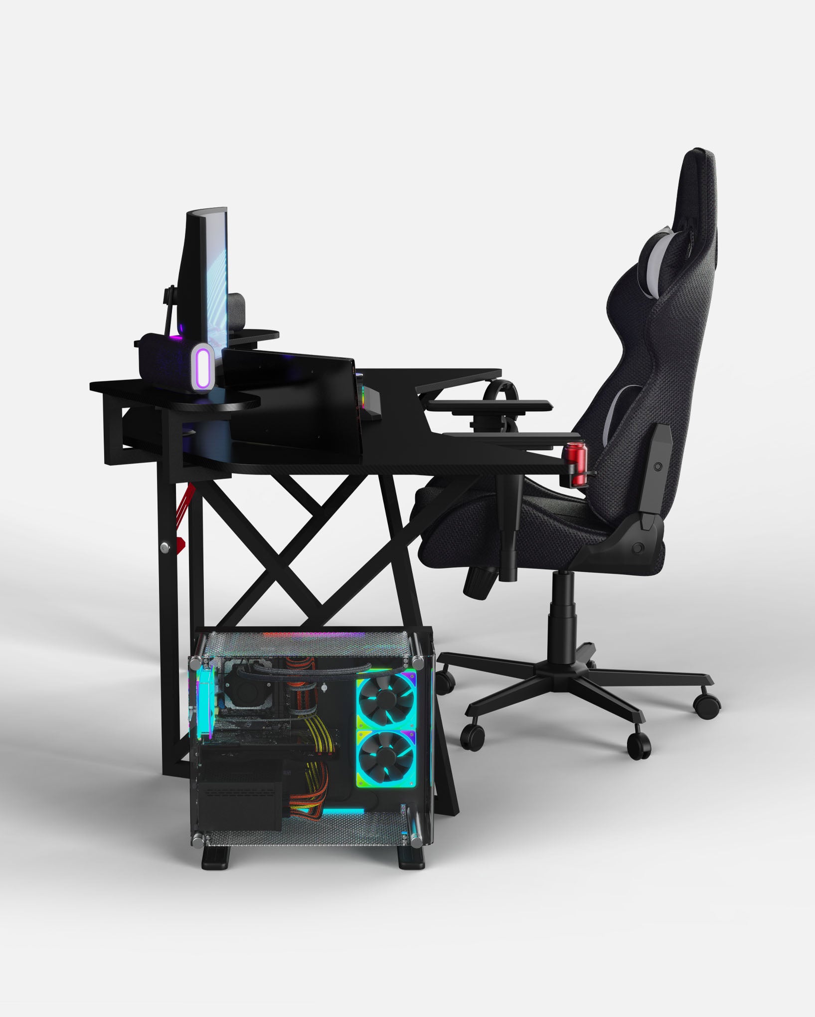 Pro 180 Gaming Desk Corner | Headphone & Drink Mounts (Carbon Fibre Black, 180cm) - Outlet Gaming Desk - Marcel Olsen
