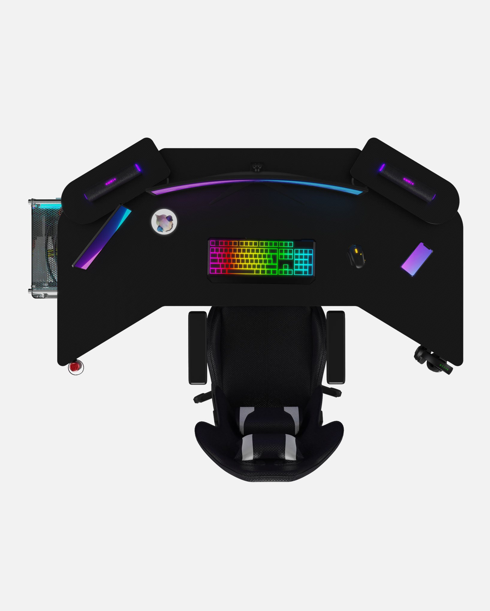Pro 180 Gaming Desk Corner | Headphone & Drink Mounts (Carbon Fibre Black, 180cm) Gaming Desk - Gaming