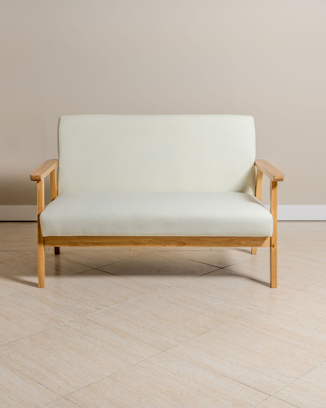Sarria Mid-century Upholstered Sofa (Arena Beige Fabric) – Scandinavian Style 2 Seater Sofa - Marcel Olsen