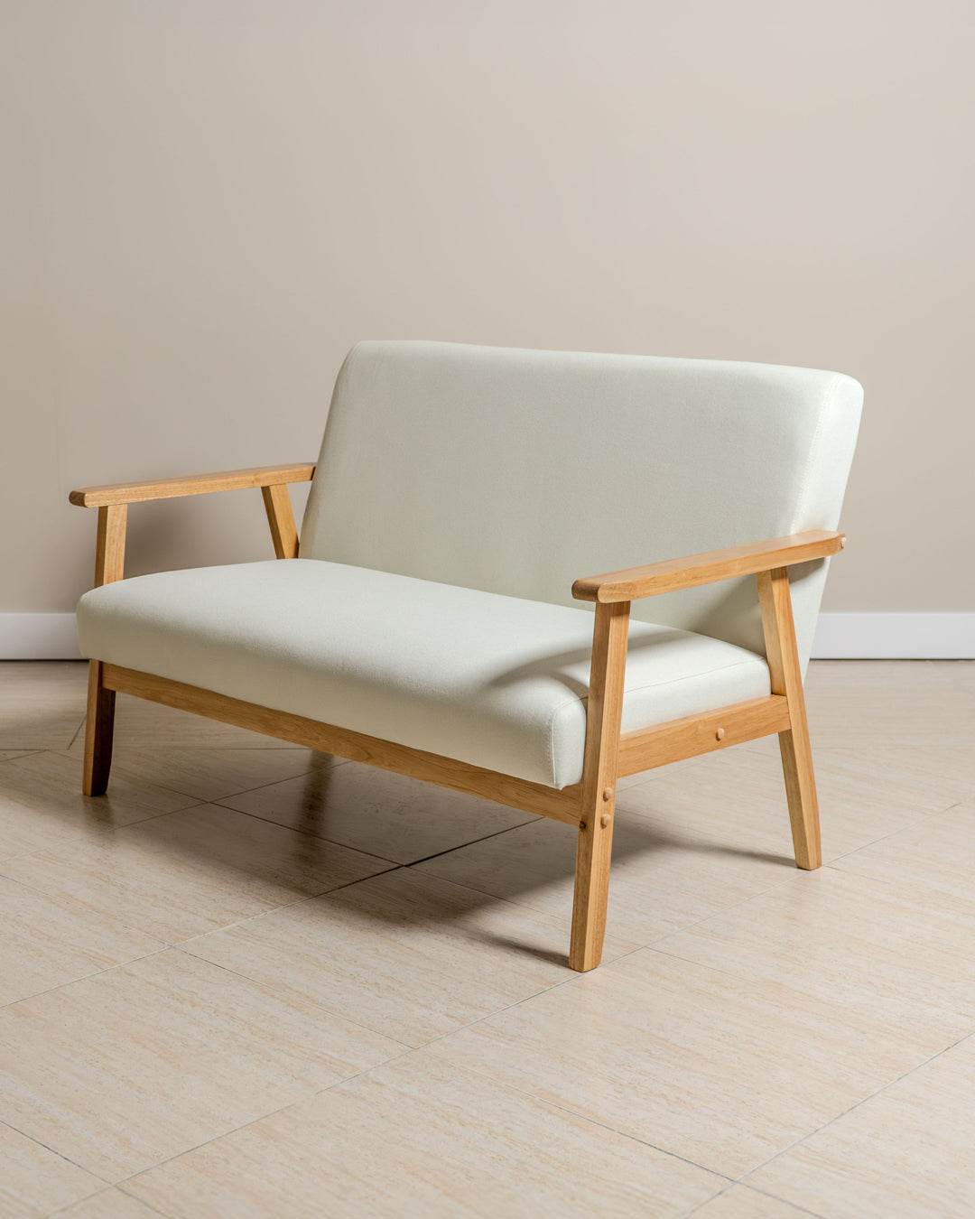 Sarria Mid-century Upholstered Sofa (Arena Beige Fabric) – Scandinavian Style 2 Seater Sofa - Marcel Olsen