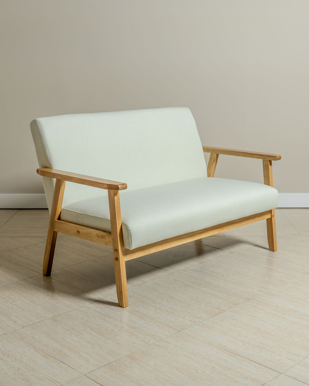 Sarria Mid-century Upholstered Sofa (Arena Beige Fabric) – Scandinavian Style 2 Seater Sofa - Marcel Olsen