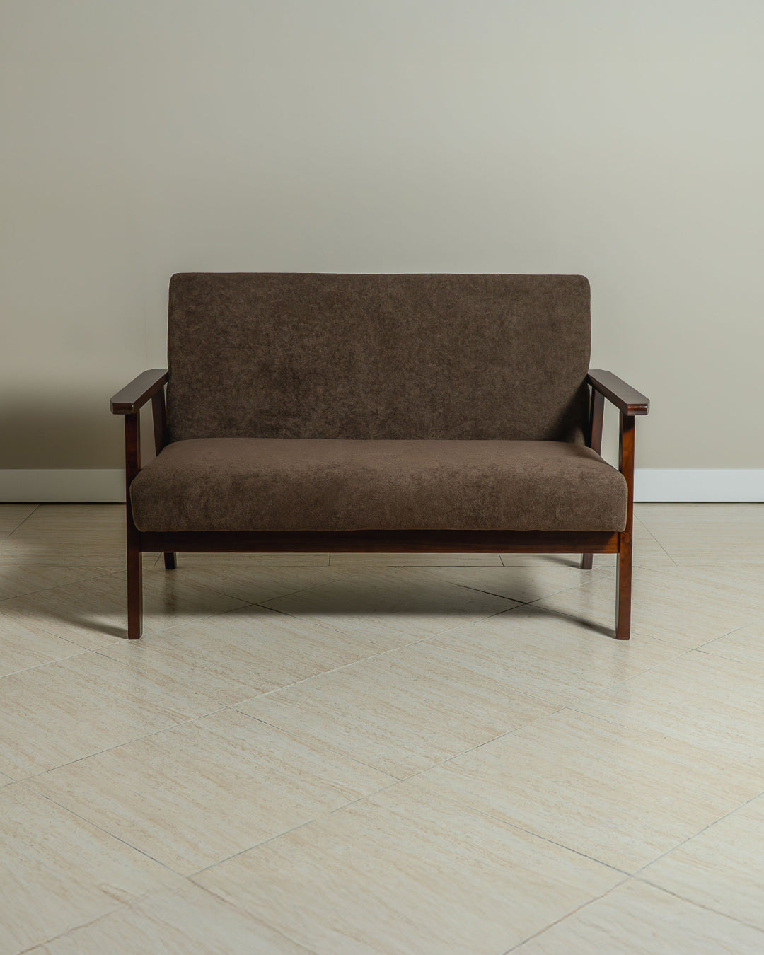 Sarria Mid-century Upholstered Sofa (Tierra Brown Fabric) – Scandinavian Style 2 Seater Sofa - Marcel Olsen