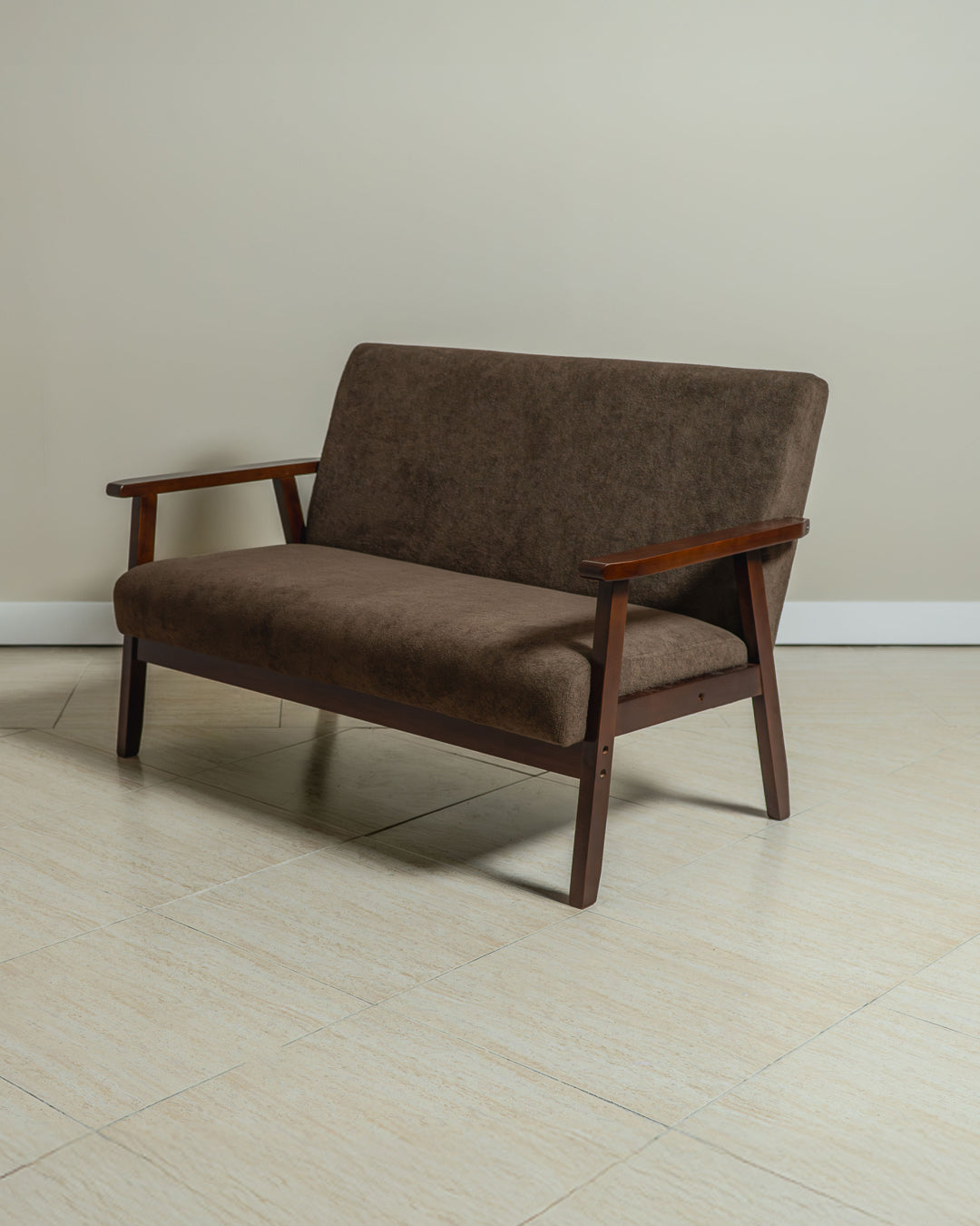 Sarria Mid-century Upholstered Sofa (Tierra Brown Fabric) – Scandinavian Style 2 Seater Sofa - Marcel Olsen
