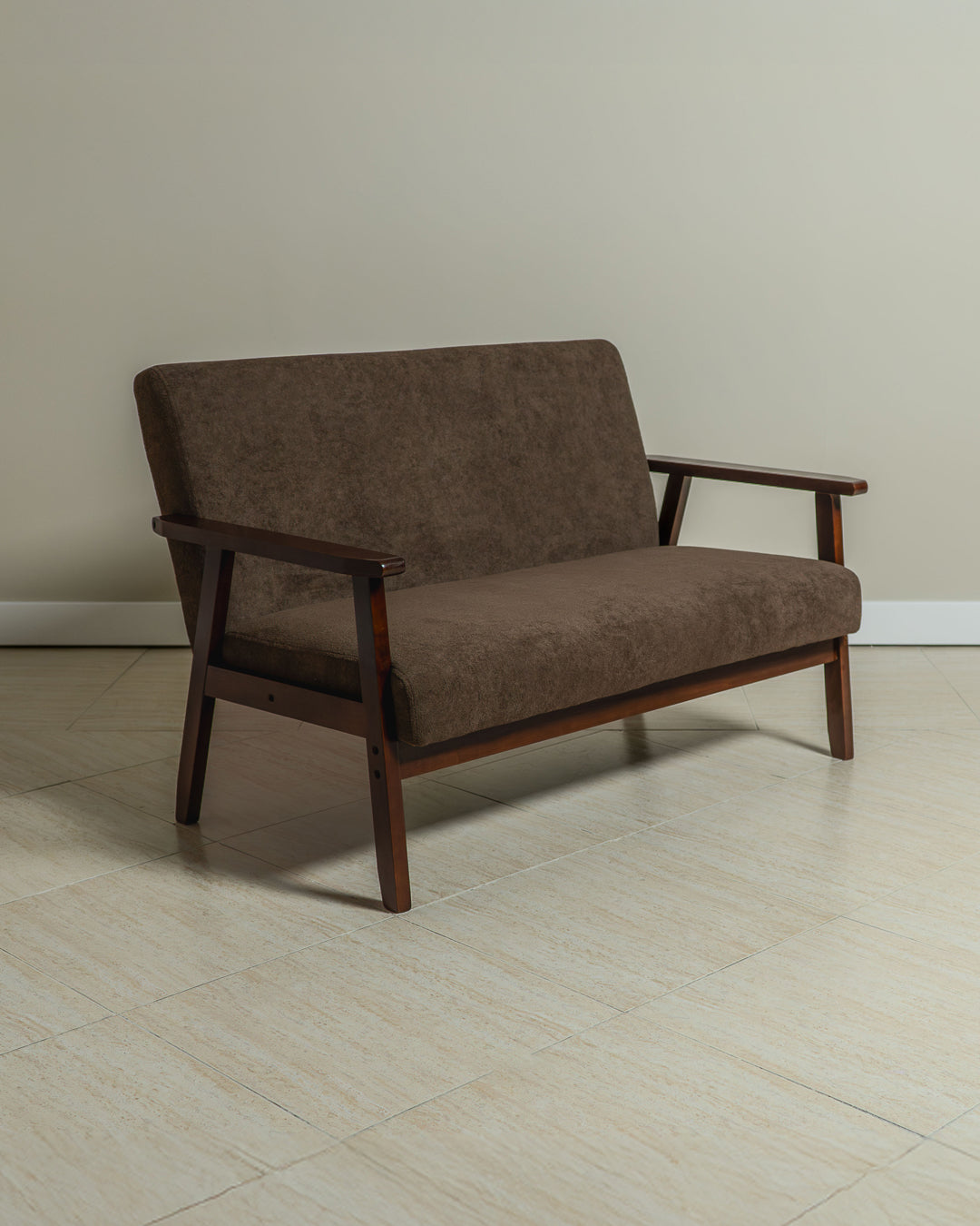Sarria Mid-century Upholstered Sofa (Tierra Brown Fabric) – Scandinavian Style 2 Seater Sofa - Marcel Olsen