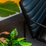 Berria Armchair Metal & Vegan Leather (Ebony Black) – Modern Industrial Ribbed Lounge Chair - Marcel Olsen