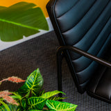 Berria Armchair Metal & Vegan Leather (Ebony Black) – Modern Industrial Ribbed Lounge Chair - Marcel Olsen
