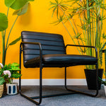Berria Armchair Metal & Vegan Leather (Ebony Black) – Modern Industrial Ribbed Lounge Chair - Marcel Olsen