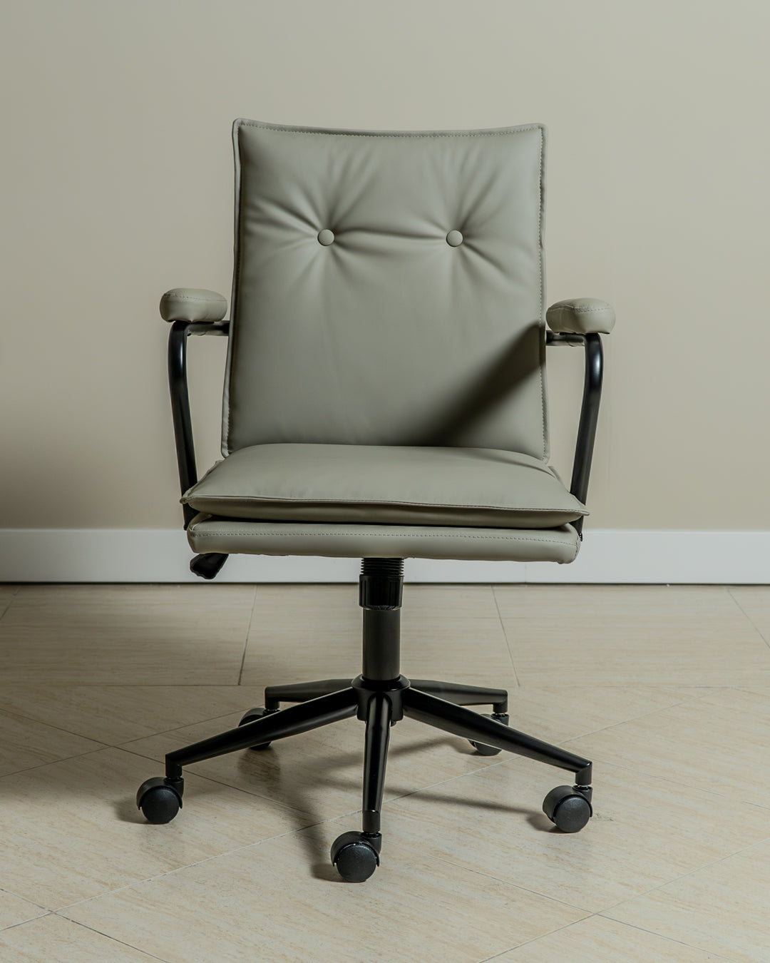 Executive Cushioned Office Chair (Grey Faux Leather) – Mid-century Modern Swivel Desk Chair - Marcel Olsen