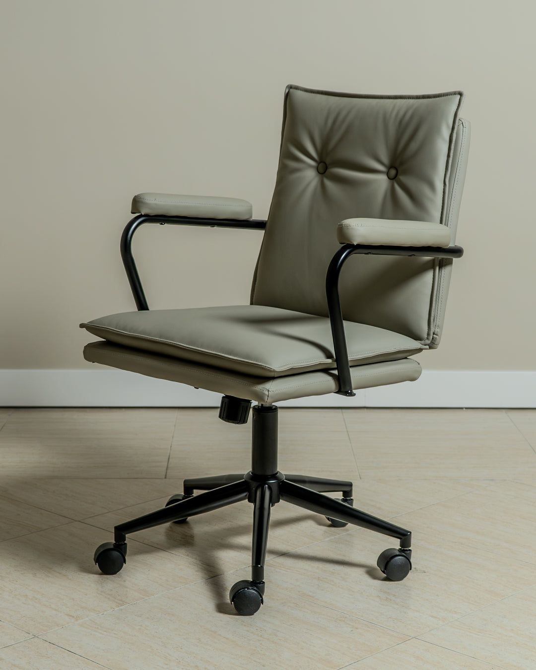 Executive Cushioned Office Chair (Grey Faux Leather) – Mid-century Modern Swivel Desk Chair - Marcel Olsen
