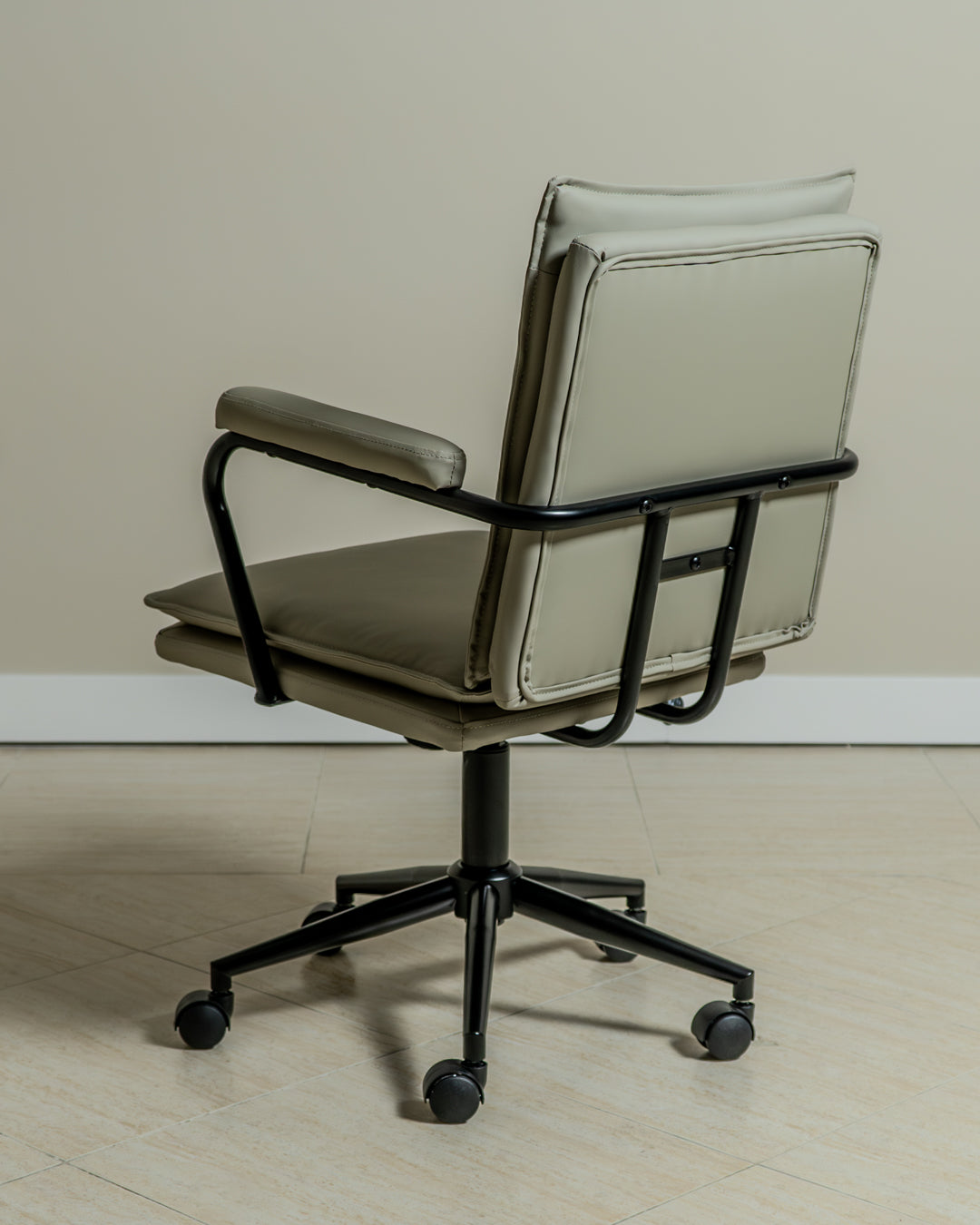 Executive Cushioned Office Chair (Grey Faux Leather) – Mid-century Modern Swivel Desk Chair - Marcel Olsen