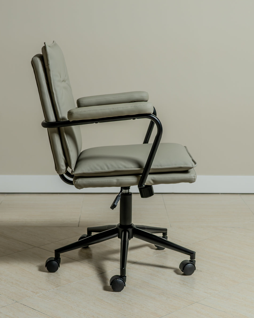 Executive Cushioned Office Chair (Grey Faux Leather) – Mid-century Modern Swivel Desk Chair - Marcel Olsen