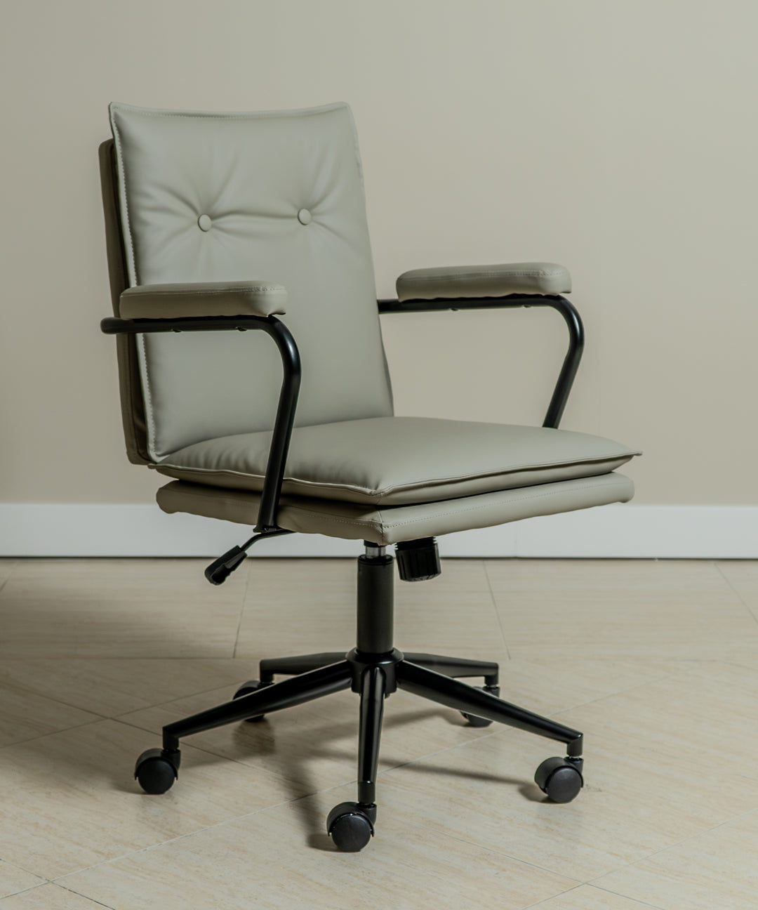 Executive Cushioned Office Chair (Grey Faux Leather) – Mid-century Modern Swivel Desk Chair - Marcel Olsen