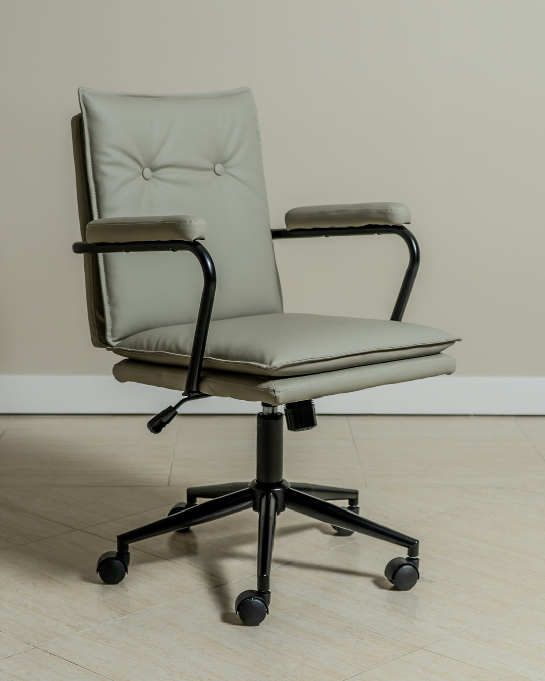 Executive Cushioned Office Chair (Grey Faux Leather) – Mid-century Modern Swivel Desk Chair - Marcel Olsen