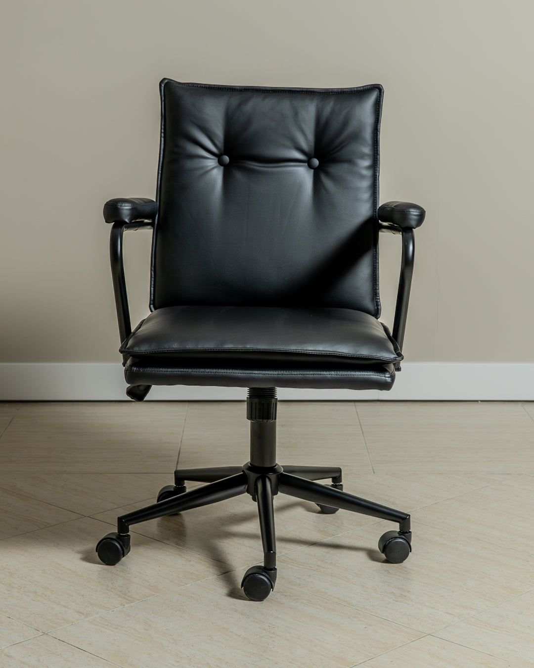Executive Cushioned Office Chair (Black Faux Leather) – Mid-century Modern Swivel Desk Chair - Marcel Olsen