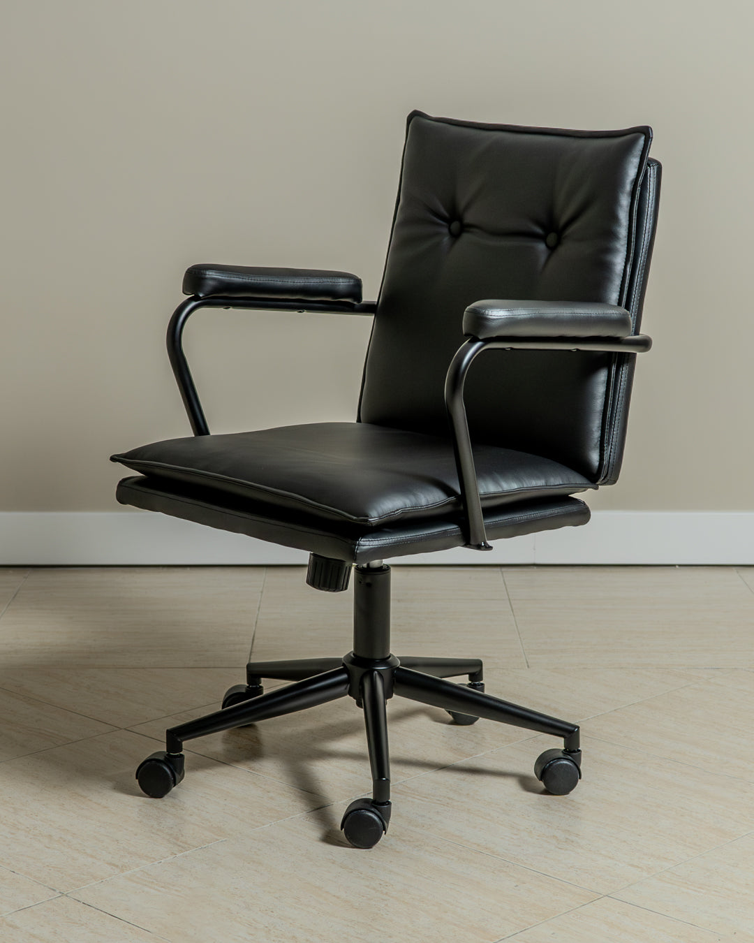 Executive Cushioned Office Chair (Black Faux Leather) – Mid-century Modern Swivel Desk Chair - Marcel Olsen