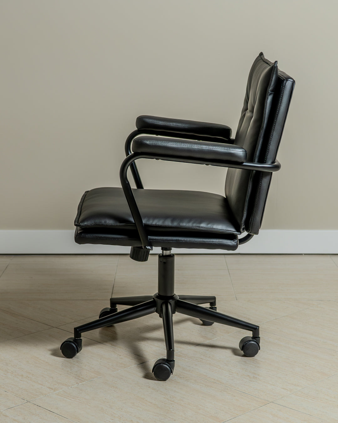 Executive Cushioned Office Chair (Black Faux Leather) – Mid-century Modern Swivel Desk Chair - Marcel Olsen