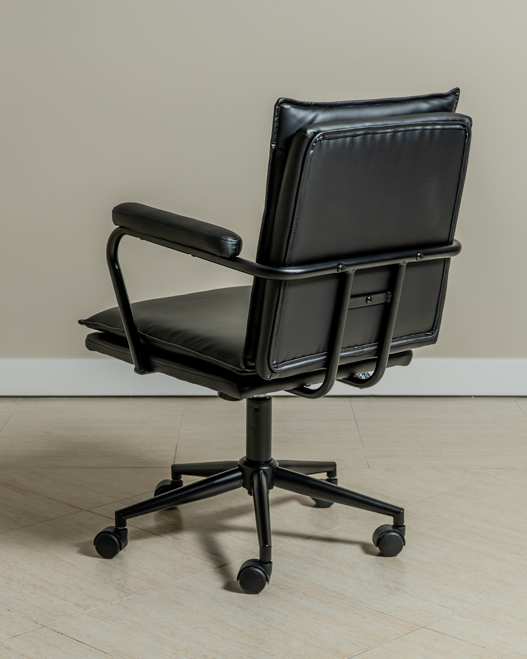 Executive Cushioned Office Chair (Black Faux Leather) – Mid-century Modern Swivel Desk Chair - Marcel Olsen