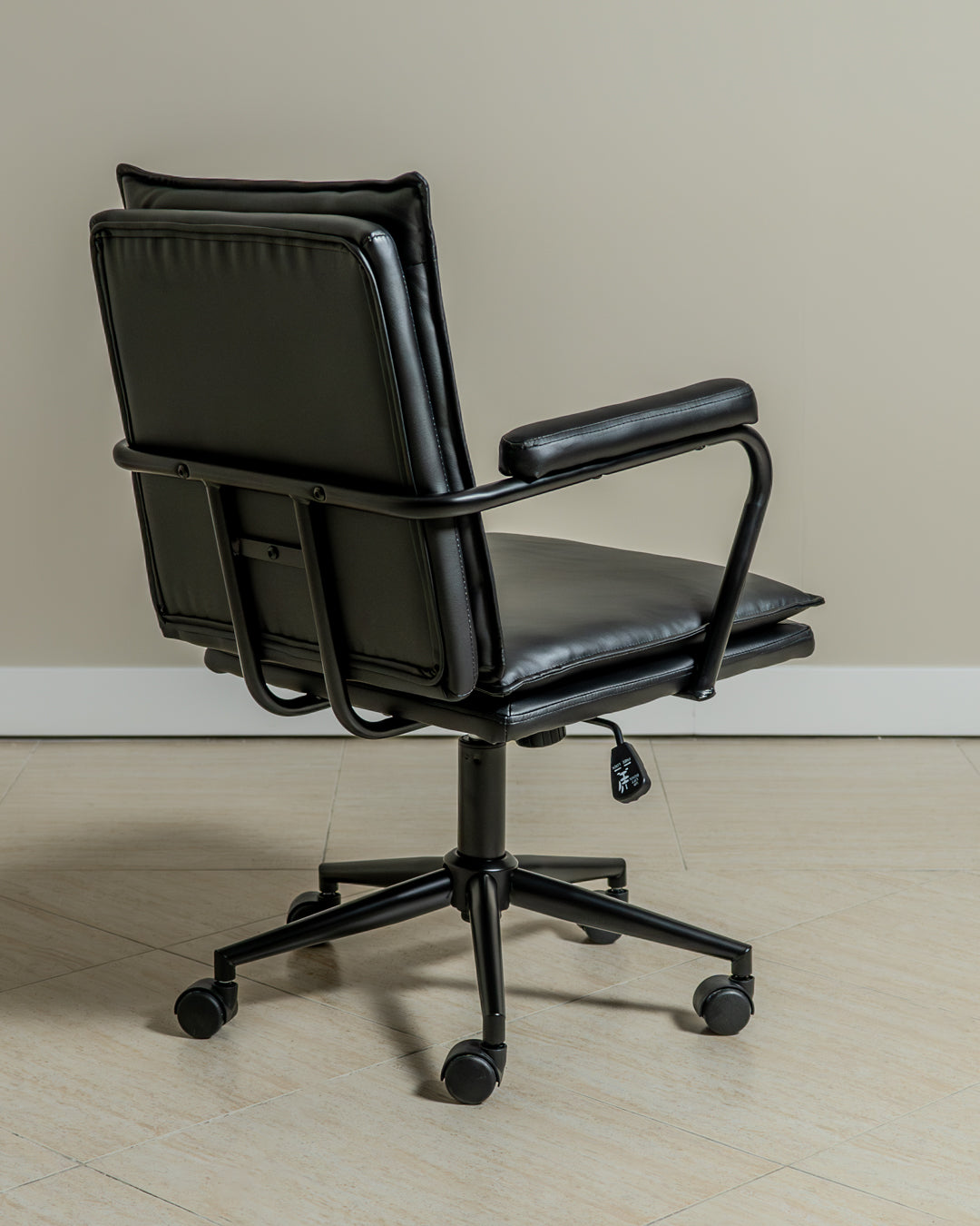 Executive Cushioned Office Chair (Black Faux Leather) – Mid-century Modern Swivel Desk Chair - Marcel Olsen