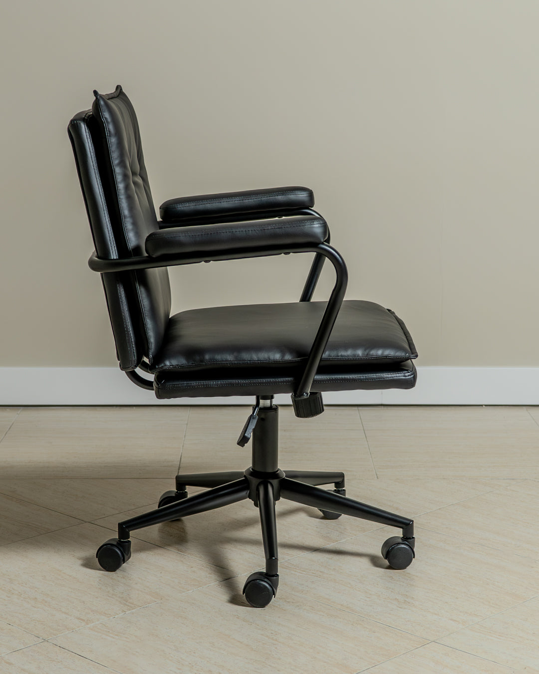Executive Cushioned Office Chair (Black Faux Leather) – Mid-century Modern Swivel Desk Chair - Marcel Olsen