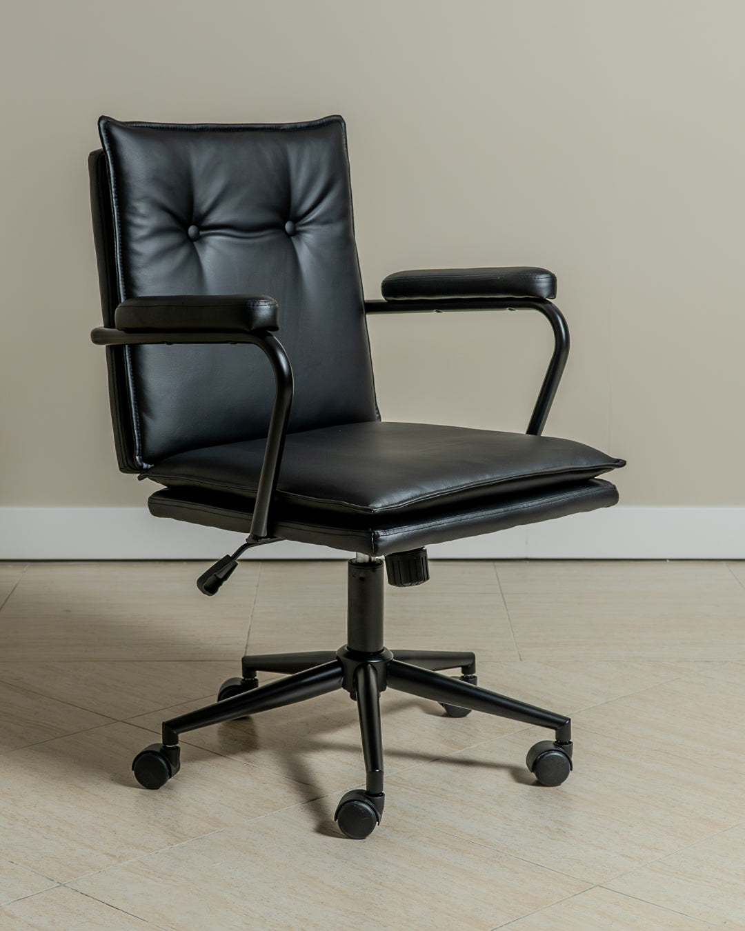 Executive Cushioned Office Chair (Black Faux Leather) – Mid-century Modern Swivel Desk Chair - Marcel Olsen